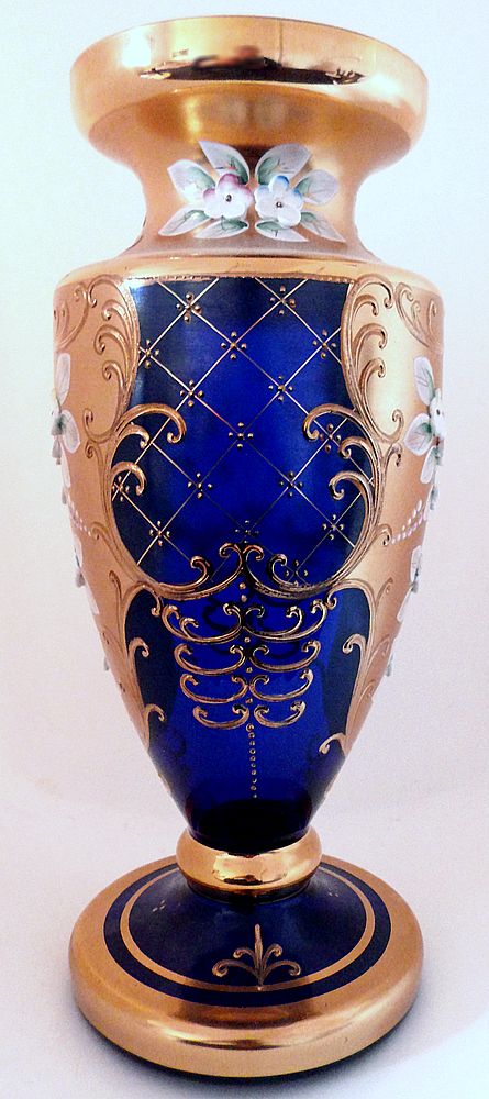 Váza Bohemia Glass vysoký smalt modré sklo 265 mm